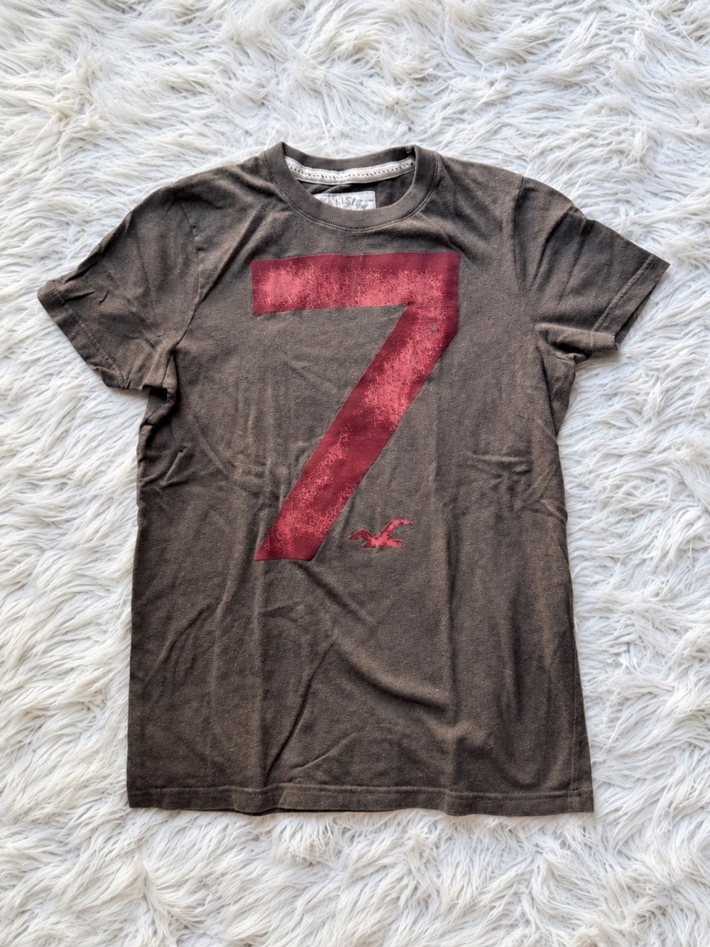 Y2K Hollister Number 7 Graphic T Shirt Small Brown Red Distressed Skate Tee